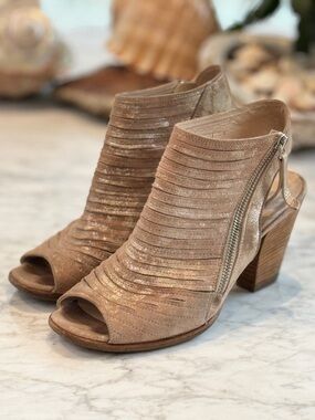 Paul Green Shimmery Taupe Open-Toe Ankle Booties with Side Zip
